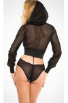 Chloe Sweet Black Fishnet Hoodie Bodysuit