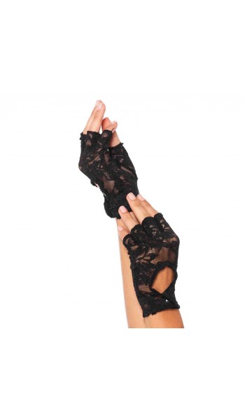 Black Lace Keyhole Back Fingerless Gloves