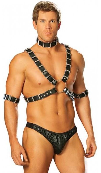 Mens Adjustable 4 Piece Leather Harness