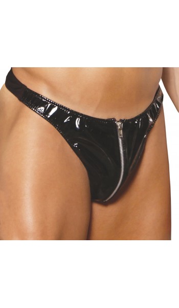 Mens Vinyl Zip Up Thong