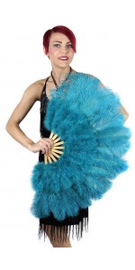 Aqua Blue Ostrich and Marabou Feather Fan