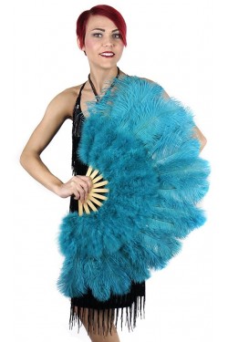 Aqua Blue Ostrich and Marabou Feather Fan