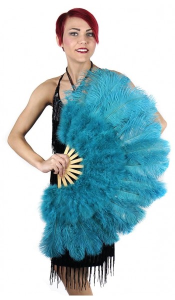 Aqua Blue Ostrich and Marabou Feather Fan