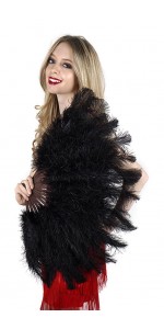 Black Ostrich Floss Feather Large Fan