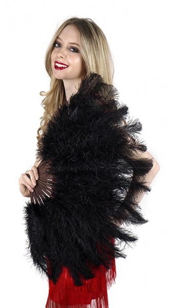 Black Ostrich Floss Feather Large Fan