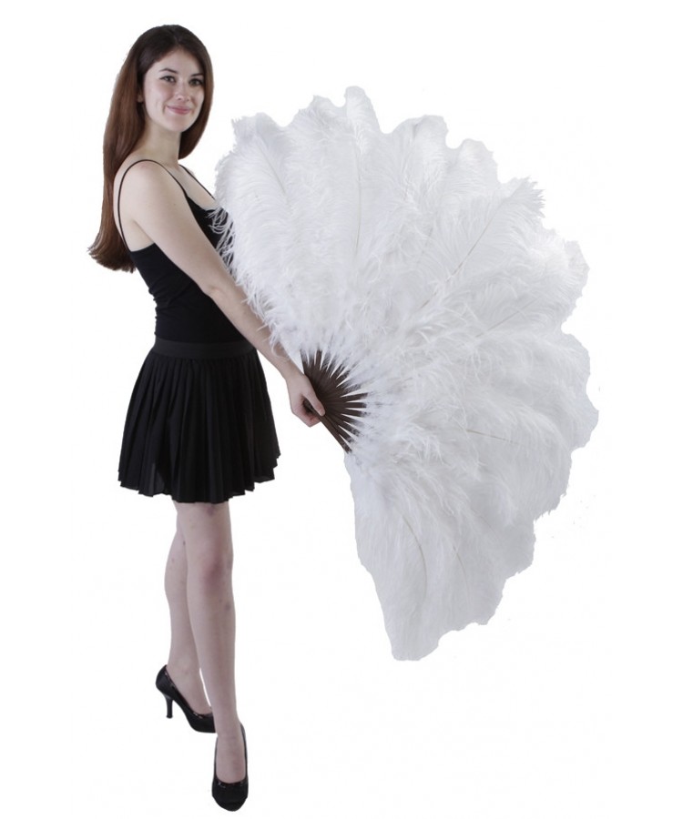 White Ostrich Feather Xtra Large Fan Burlesque Dancer Fan