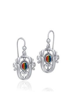 Celtic Knotwork Tulip with Rainbow Gem Earrings