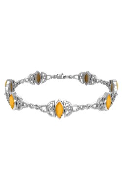 Celtic Trinity Knot Link Bracelet with Amber Gemstones