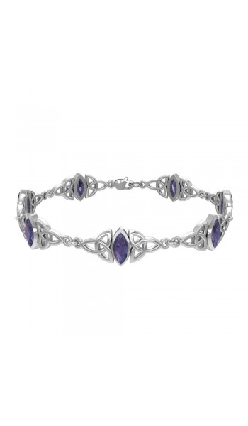 Celtic Trinity Knot Link Bracelet with Amethyst Gemstones