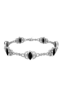 Celtic Trinity Knot Link Bracelet with Black Onyx Gemstones