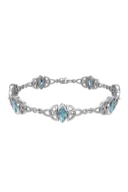 Celtic Trinity Knot Link Bracelet with Blue Topaz Gemstones