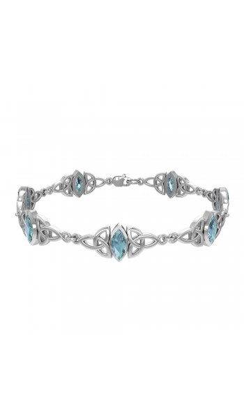 Celtic Trinity Knot Link Bracelet with Blue Topaz Gemstones