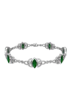 Celtic Trinity Knot Link Bracelet with Emerald Gemstones