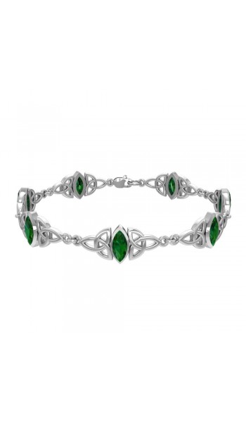 Celtic Trinity Knot Link Bracelet with Emerald Gemstones