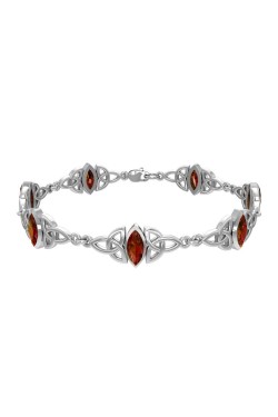 Celtic Trinity Knot Link Bracelet with Garnet Gemstones