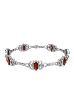 Celtic Trinity Knot Link Bracelet with Garnet Gemstones