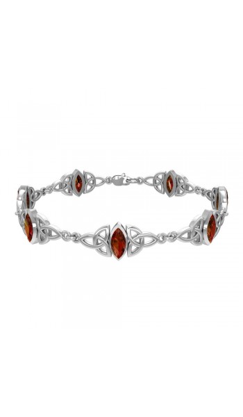 Celtic Trinity Knot Link Bracelet with Garnet Gemstones