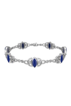 Celtic Trinity Knot Link Bracelet with Lapis Gemstones