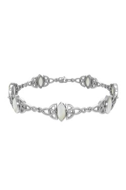 Celtic Trinity Knot Link Bracelet with Mother of Pearl Gemstones
