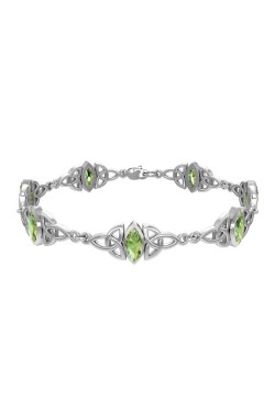 Celtic Trinity Knot Link Bracelet with Peridot Gemstones