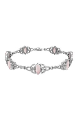 Celtic Trinity Knot Link Bracelet with Pink Shell Gemstones