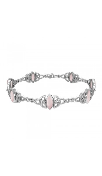 Celtic Trinity Knot Link Bracelet with Pink Shell Gemstones