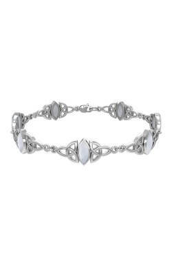 Celtic Trinity Knot Link Bracelet with Rainbow Moonstone Gemstones