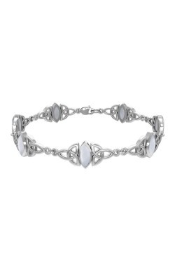 Celtic Trinity Knot Link Bracelet with Rainbow Moonstone Gemstones