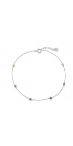 Multi-Color Beaded Anklet in Sterling Silver