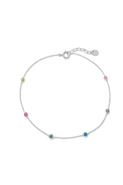 Multi-Color Beaded Anklet in Sterling Silver