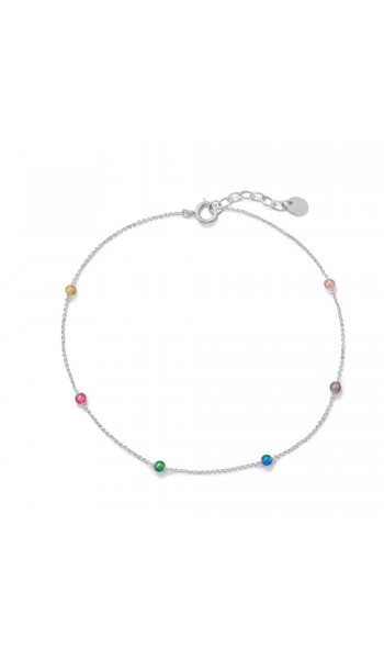 Multi-Color Beaded Anklet in Sterling Silver