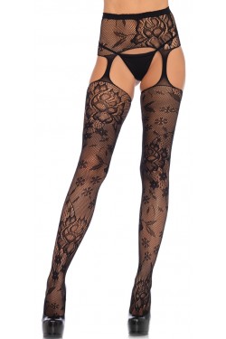 Floral Lace Suspender Garter Belt Stockings