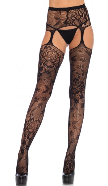 Floral Lace Suspender Garter Belt Stockings