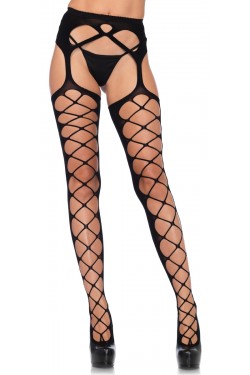 Diamond Net Black Suspender Stockings