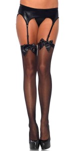 Satin Bow Sheer Thigh High Garter Stockings