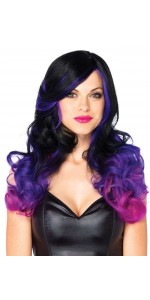 Allure Black Wig with Purple Tips