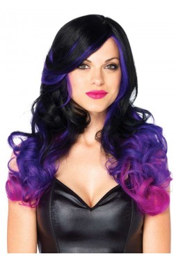 Allure Black Wig with Purple Tips