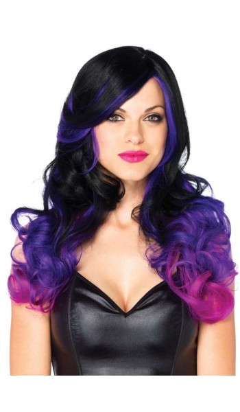 Allure Black Wig with Purple Tips