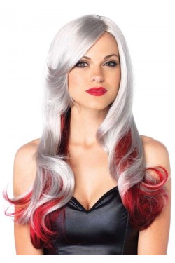 Allure Gray Wig with Red Tips