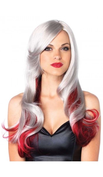 Allure Gray Wig with Red Tips