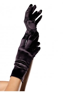 Black Wrist Length Satin Gloves