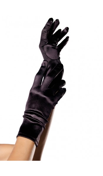 Black Wrist Length Satin Gloves