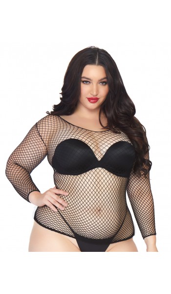 Black Fishnet Plus Size Long Sleeve Shirt