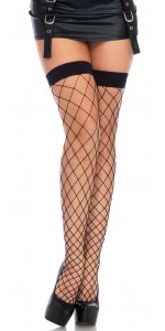 Fence Net Thigh High Stockings - Black