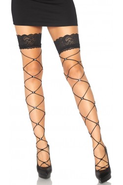 Crystalized Open Net Thigh Highs