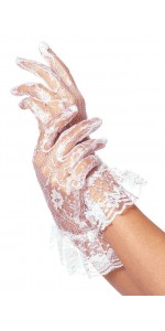 White Ruffled Lace Wrist Length Gloves