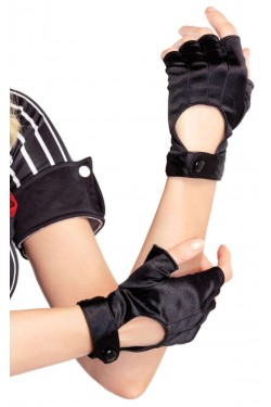 Fingerless Black Snap Satin Gloves