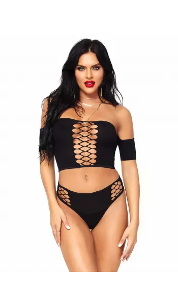 Raving Net Crop Top Booty Shorts Set