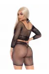 Bling Queen Black Fishnet Crop Top Set