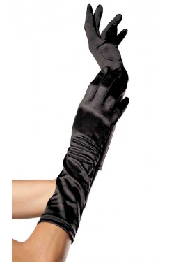 Black Satin Elbow Length Gloves